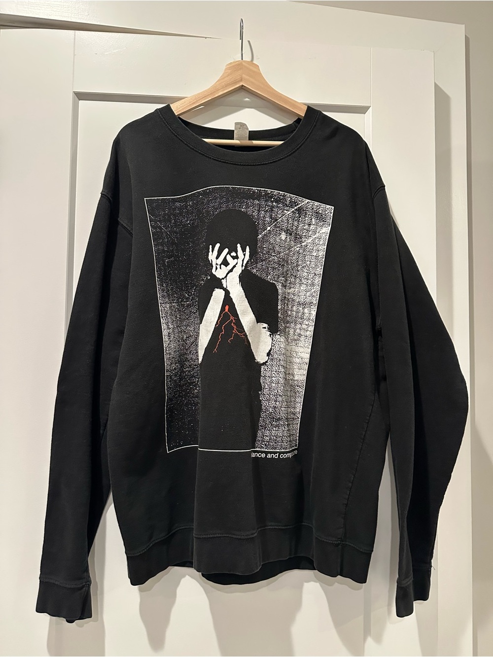 Balance and Composure Black Graphic Crew Sweatshirt with Front Print